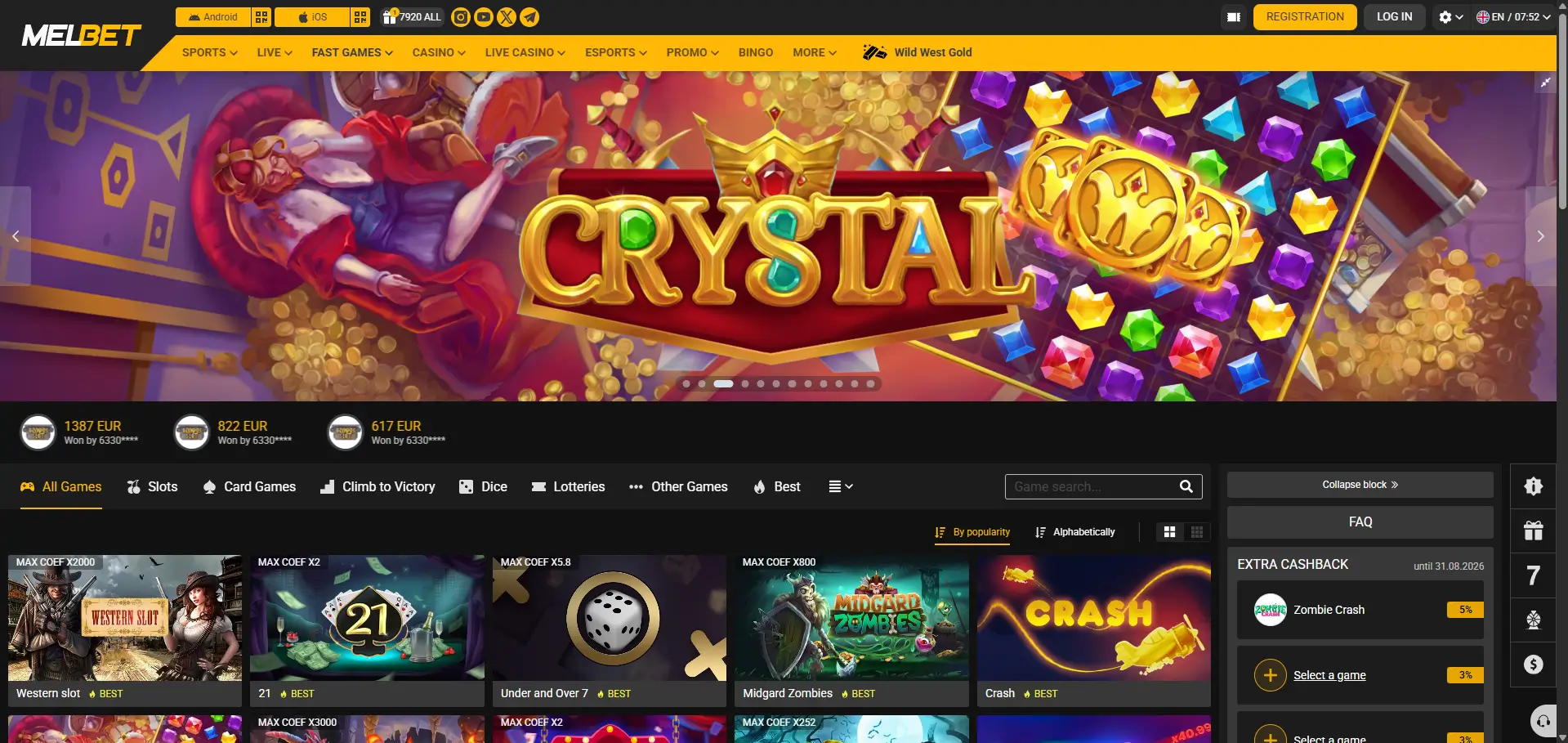 Melbet Casino screen